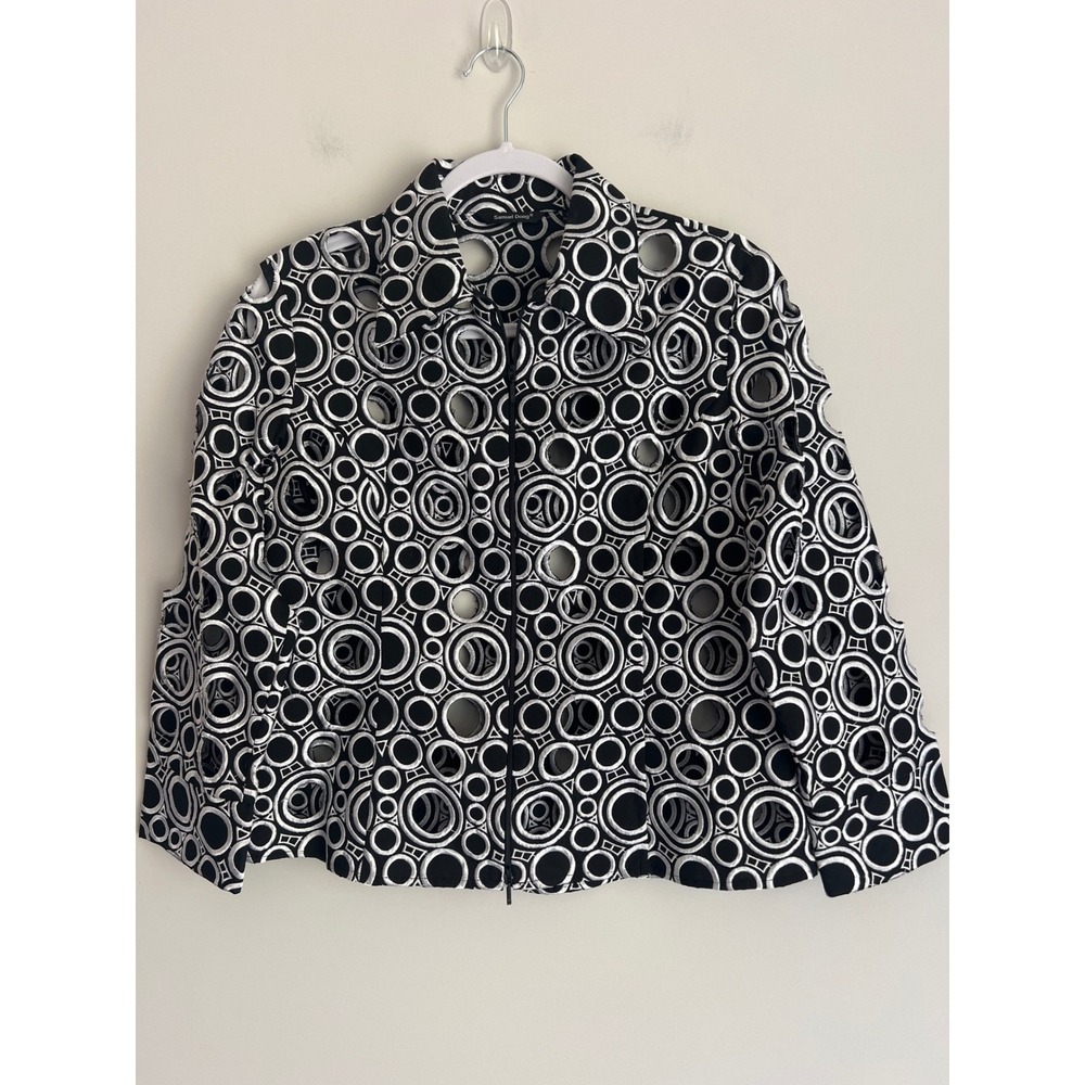Samuel‎ Dung Women's Black White Laser Cut Geometric Embroidered Zip Jacket M